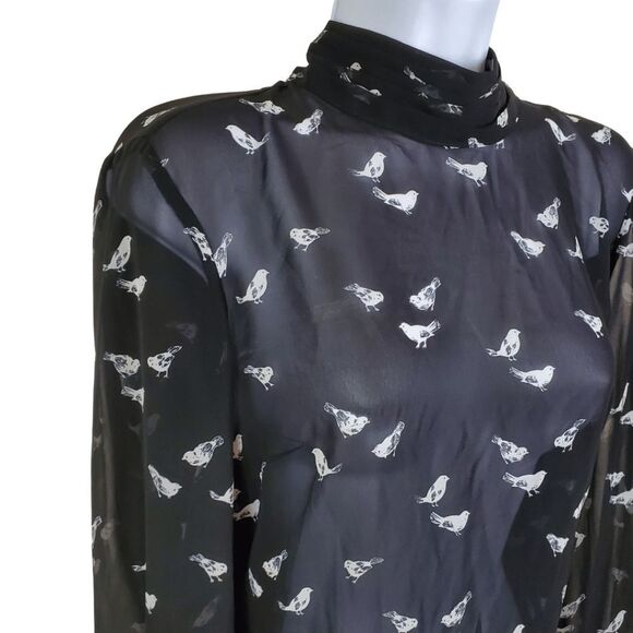 Sheer bird-patterned blouse with button closures by Forever21 / Women's S - Picture 2 of 8
